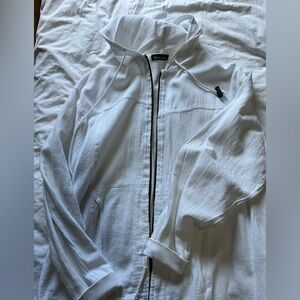 White Crisp Cotton Zip-Up Jacket L